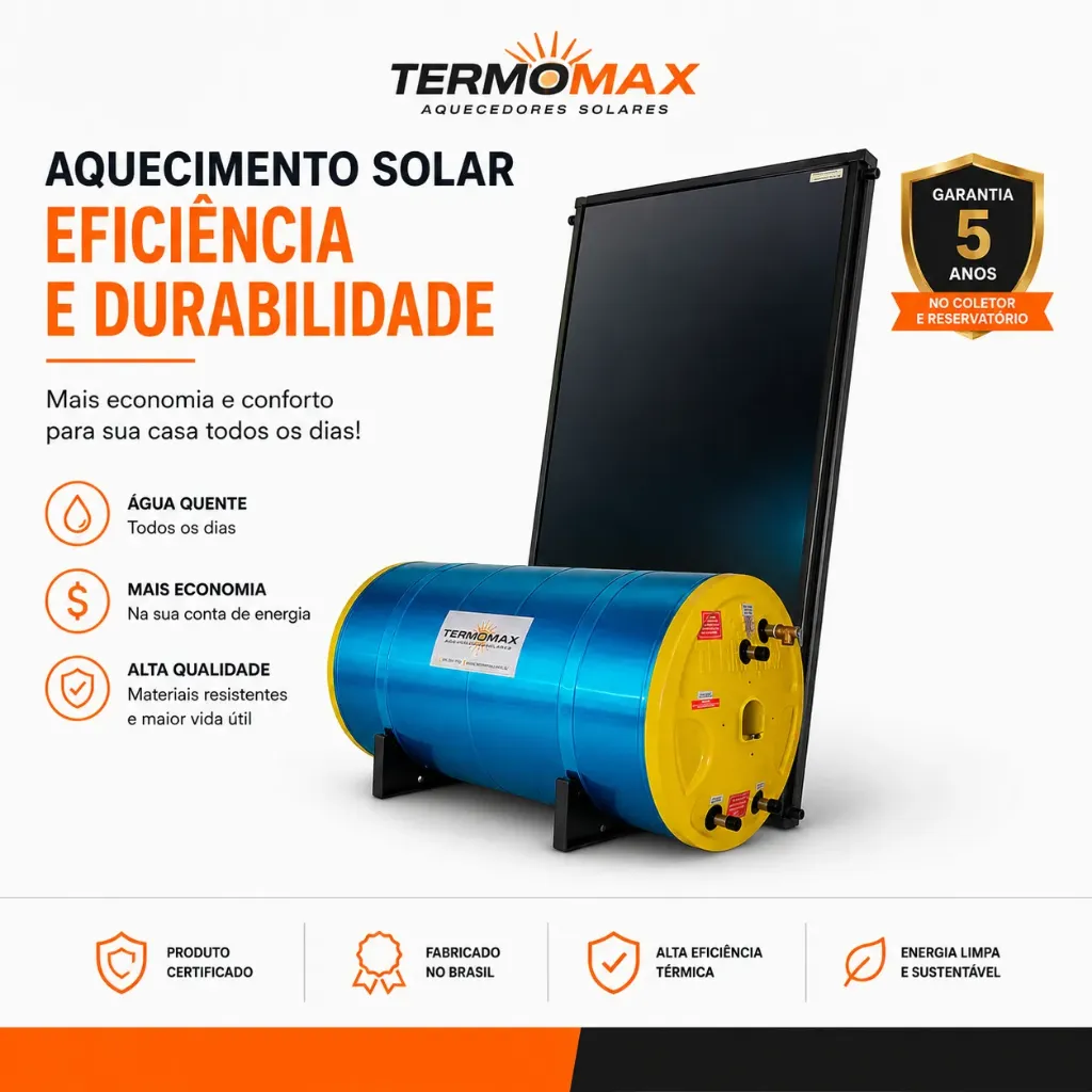 Aquecedor Solar Alta Pressão 4 Coletores 2x1 inox Classe A + Reservatório Térmico 800L + Acessórios Termomax